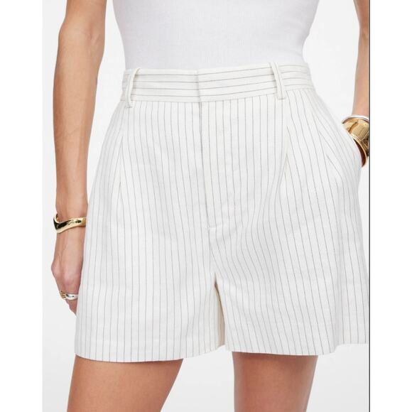 Madewell Pleated Trouser Pinstripe Linen Blend Shorts US Women's 6 - Picture 1 of 8